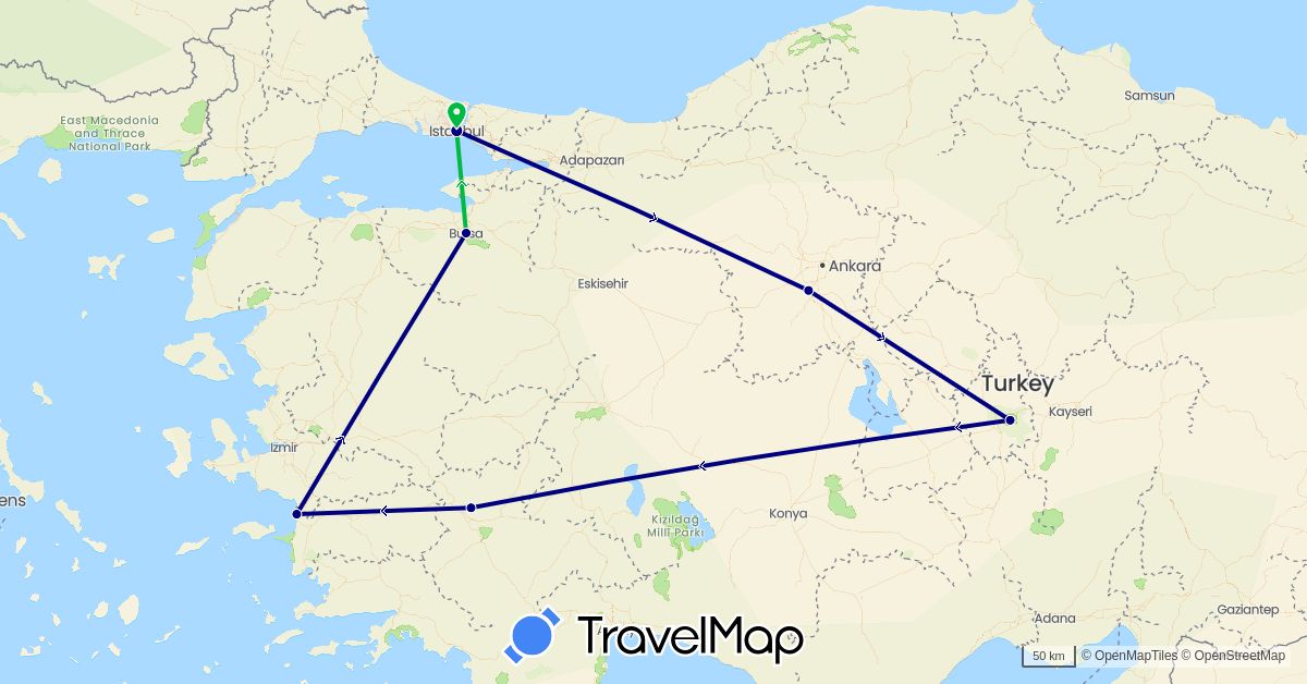 TravelMap itinerary: driving, bus in Turkey (Asia)